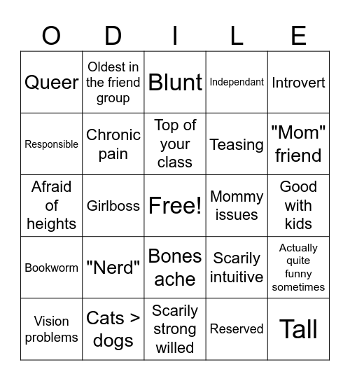 Odile Kinnie Bingo Card