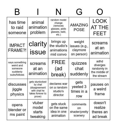 dillongoo stream bingo card Bingo Card