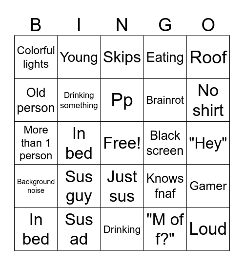 Omegle bingo Card