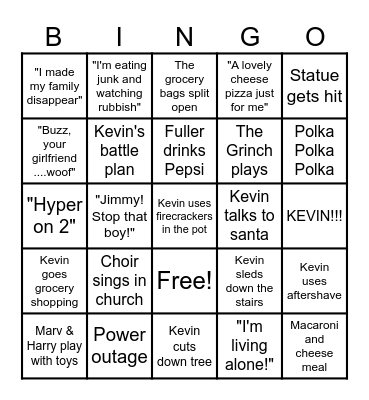 Home Alone Bingo Card