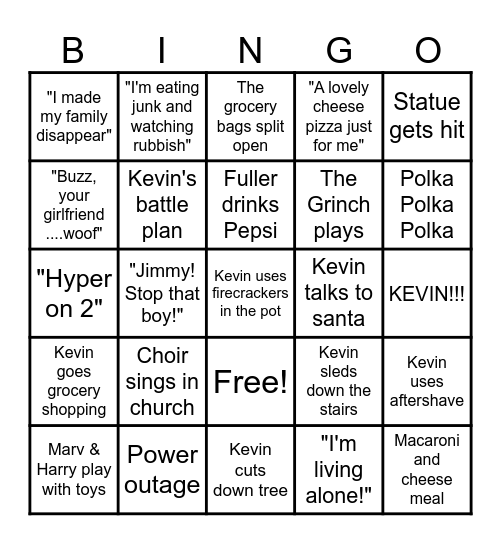 Home Alone Bingo Card