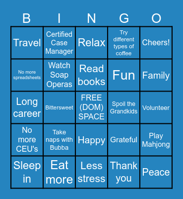 Sharon's Retirement Party Bingo Card