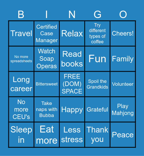 Sharon's Retirement Party Bingo Card