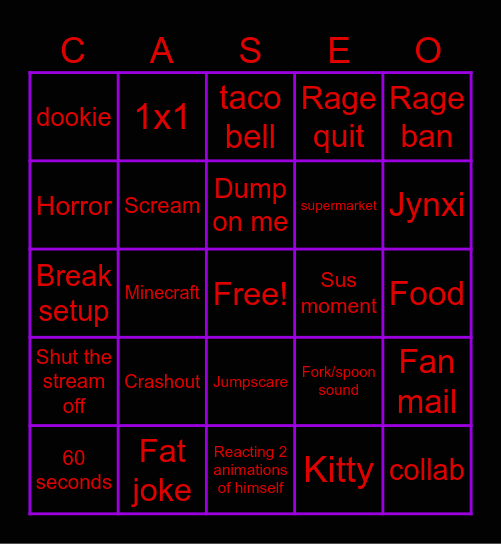 Caseoh Bingo Card