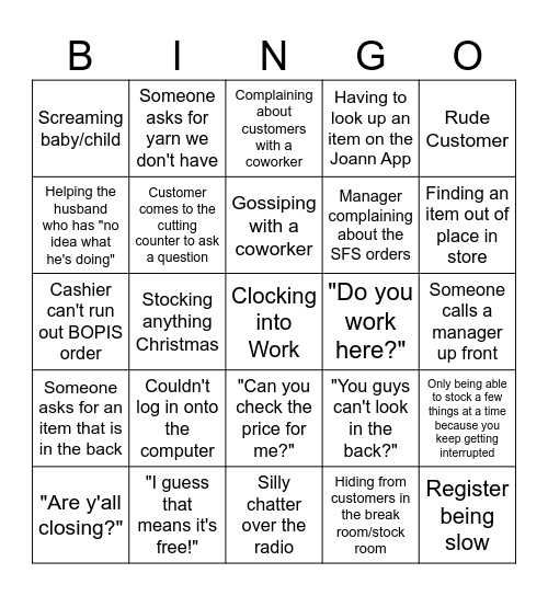 Joann's Bingo Card