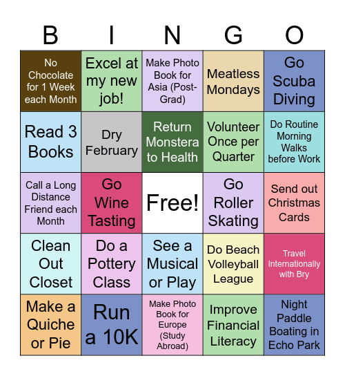Lauren’s 2025 Bingo Card