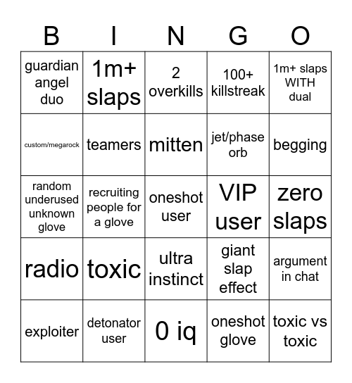 slap battles bingo Card