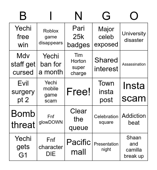 FNF 2025 BUNGO Bingo Card