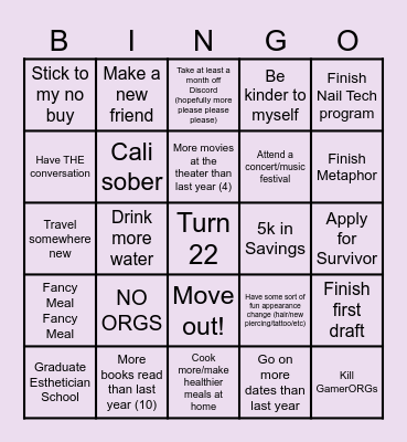 Hope's 2025 Bingo ! Bingo Card