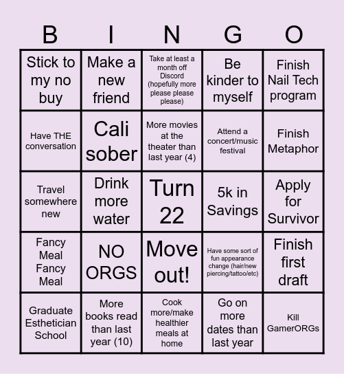 Hope's 2025 Bingo ! Bingo Card