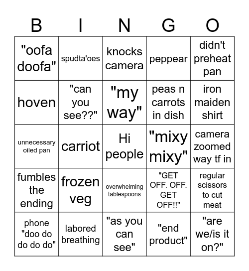 kay's cooking Bingo Card