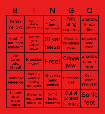Sonic 3 bingo Card