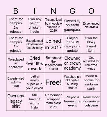 RH OG Player Bingo Card