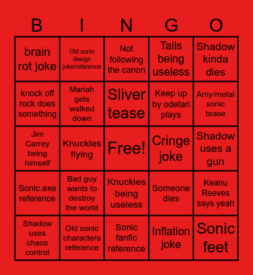 Sonic 3 bingo Card