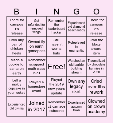RH OG Player Bingo Card