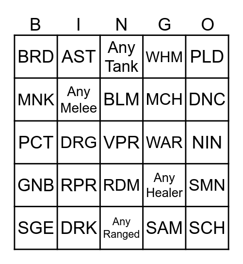 XIV JOB BINGO: Win 1 = Next Job of Choice Bingo Card