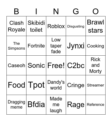 YouTube shorts Bingo Card