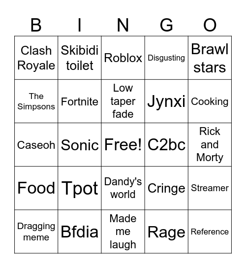 YouTube shorts Bingo Card