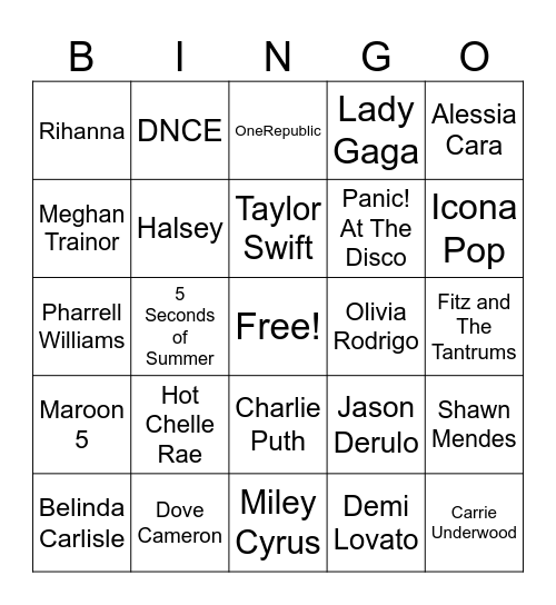 Music Bingo - Artists! Bingo Card