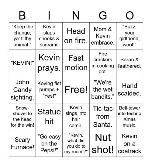 Home Alone Bingo Card