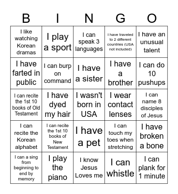 Name Bingo Card