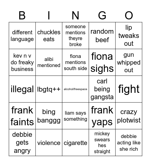 shameless Bingo Card