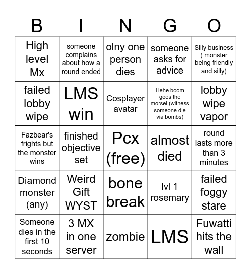 Pillar chase 2 bingo Card