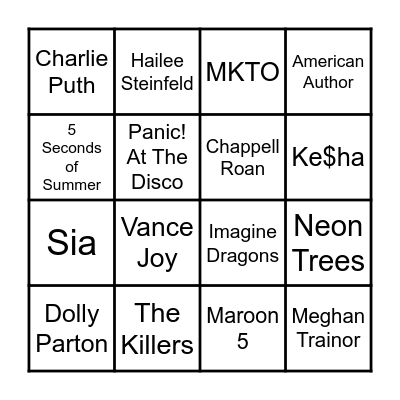 Music Bingo [Artists] Bingo Card