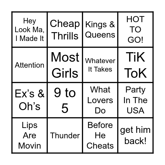 Music Bingo [Songs] Bingo Card