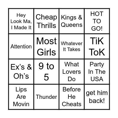 Music Bingo [Songs] Bingo Card