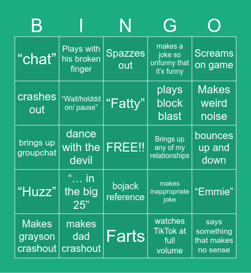 kaisens bingo Card