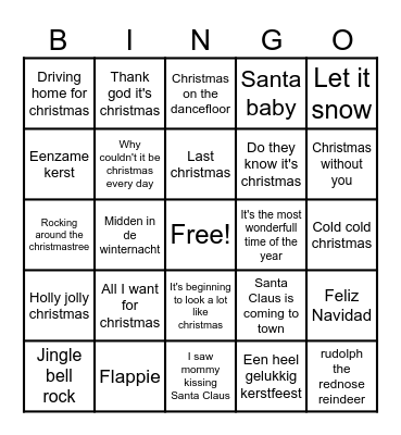 kerstliedjes Bingo Card