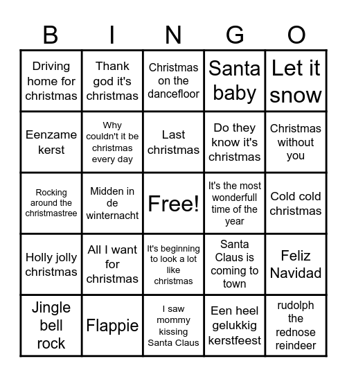 kerstliedjes Bingo Card