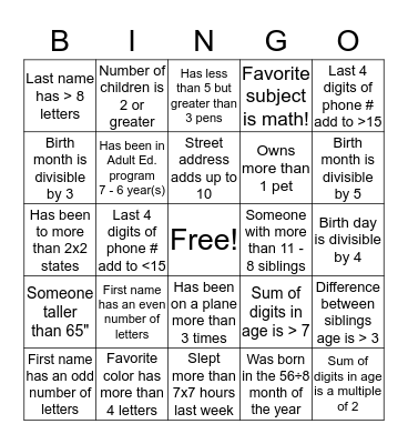 GET ACQUAINTED BINGO Card