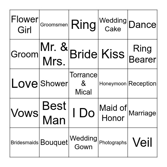 Wedding Shower Bingo Card