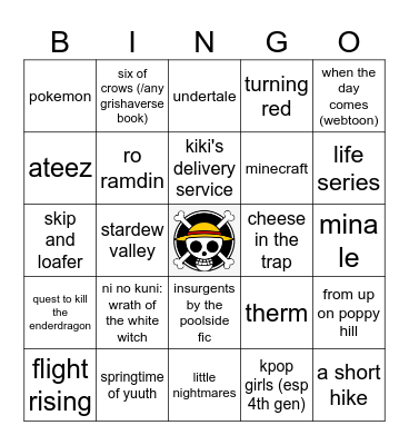my interests... Bingo Card