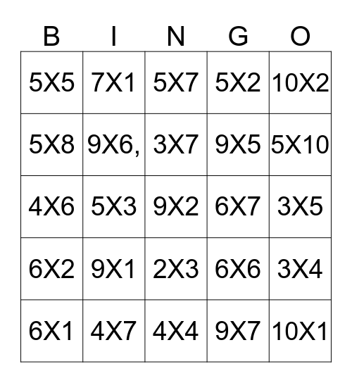 TOMBOLA DELLE TABELLINE Bingo Card