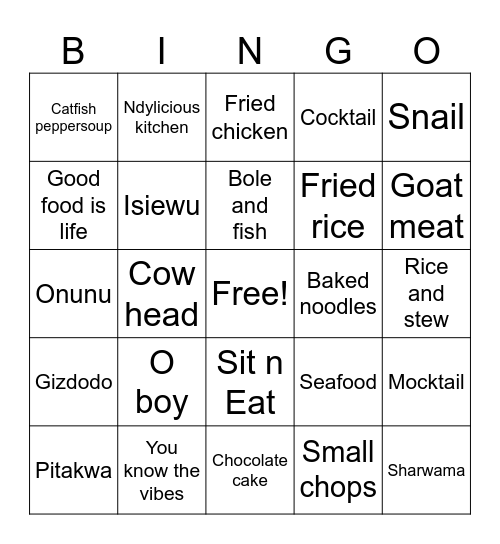 Sit n Eat With Ndylicious Kitchen Bingo Card