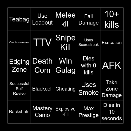 Warzone Bingo Card