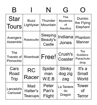 Disneyland Rides Bingo Card