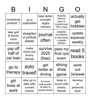 thu's 2025 comeback Bingo Card