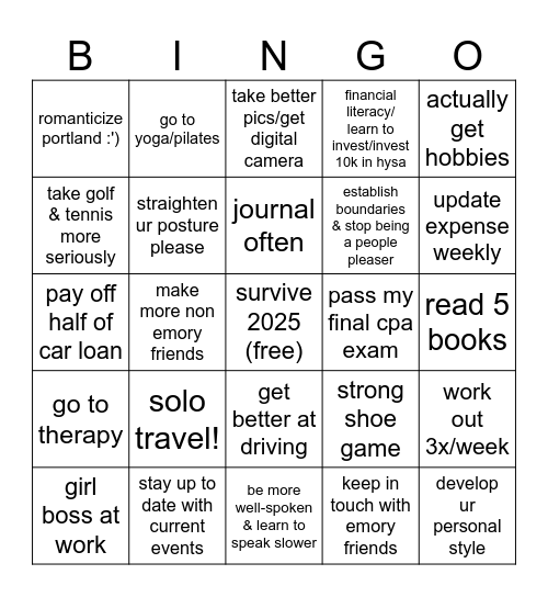 thu's 2025 comeback Bingo Card