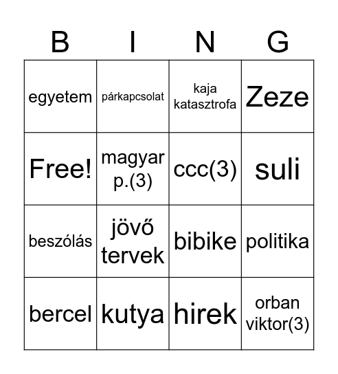 Prevoz Bingo Card