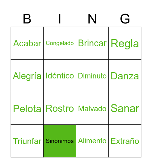 Bingo siónimos Bingo Card