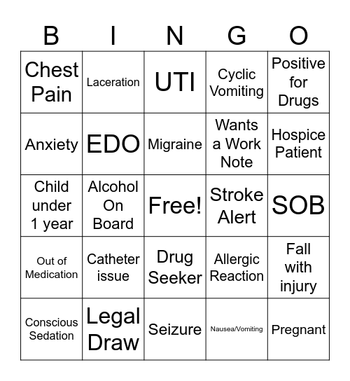 ER Bingo Card