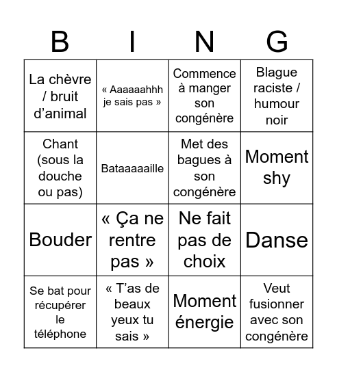 Célia’s Bingo Card