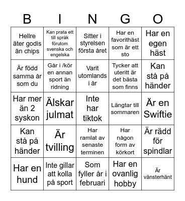 Mingelbingo, hitta någon som.. Bingo Card
