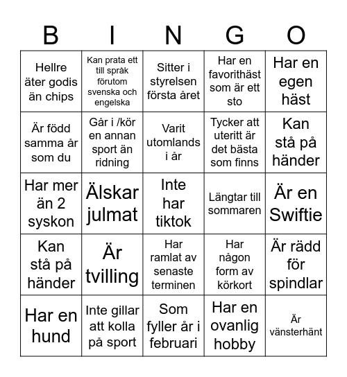 Mingelbingo, hitta någon som.. Bingo Card