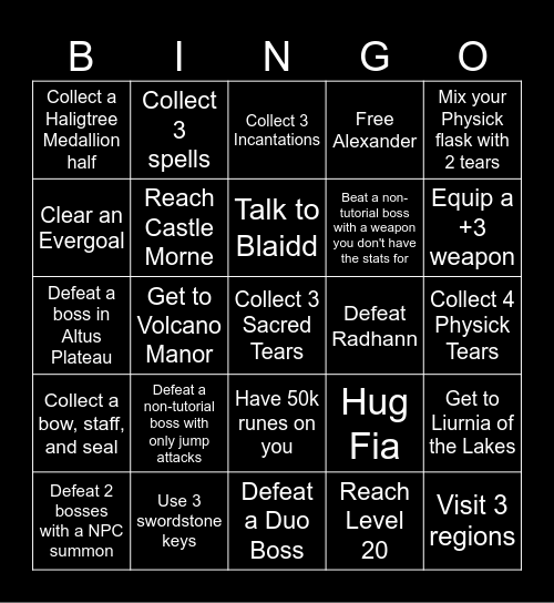 Elden Ring Bingo! Randomized Card Bingo Card