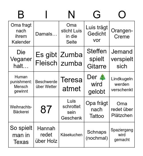 Weihnachten bei Walters Bingo Card